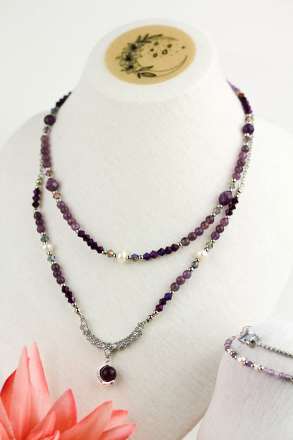 Amethyst & Süßwasserperlen Layering Schmuckset – Handgefertigt