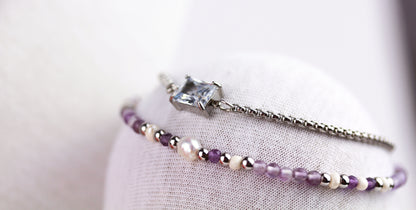 Amethyst & Süßwasserperlen Layering Schmuckset – Handgefertigt