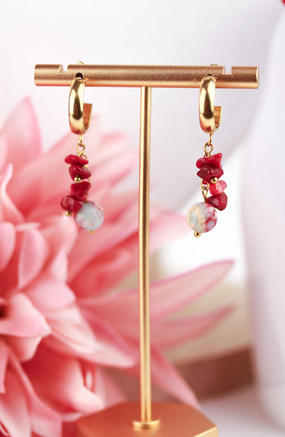 Layering Korallen Perlen Schmuckset – Kette, Armband & Ohrringe | Handgefertigt