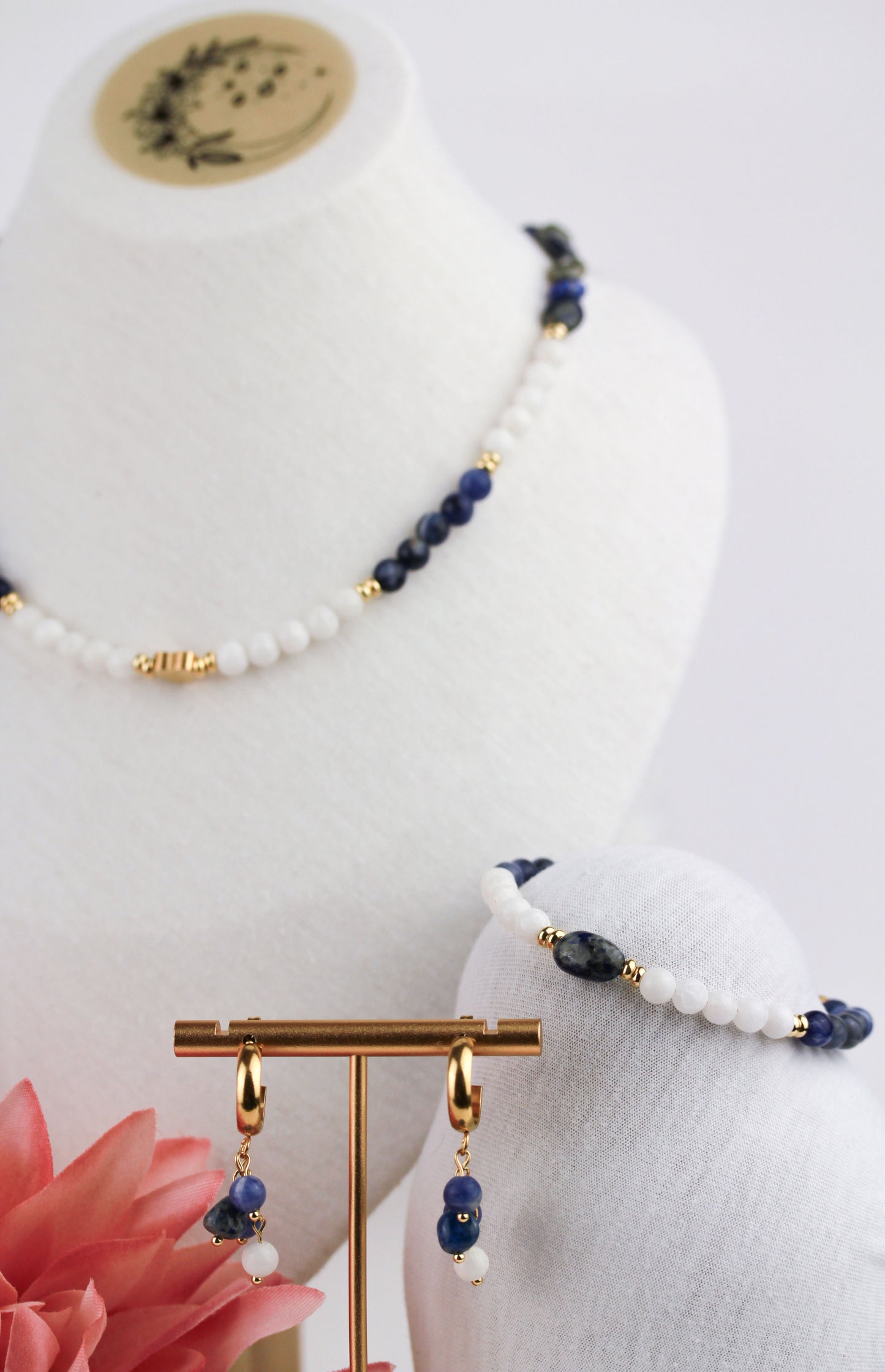 Lapislazuli Naturstein Schmuckset – Perlenkette, Armband & Ohrringe | Handgefertigt
