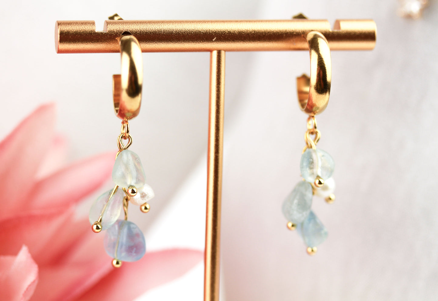 Aquamarin & Süßwasserperlen Schmuckset mit Zirkonia – Handgefertigt