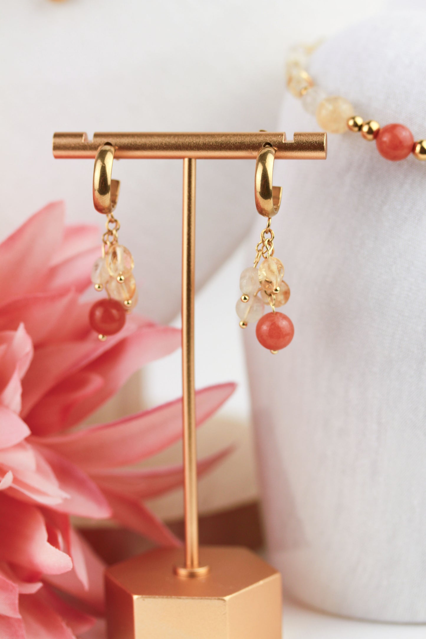 Sonnenstein und Citrin Naturstein Schmuckset – Kette, Armband & Ohrringe | Handgefertigt