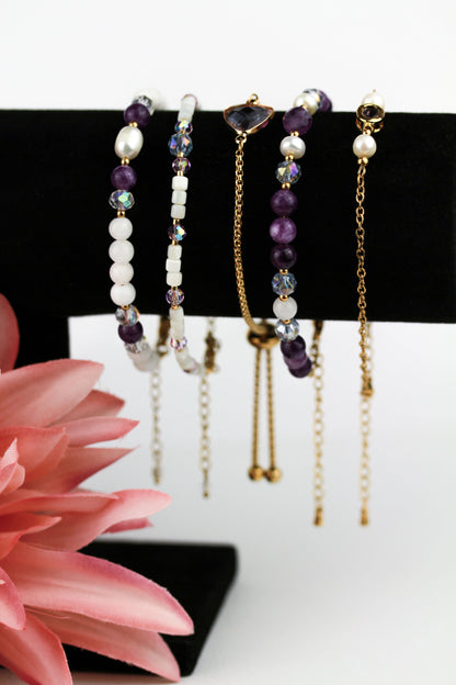 Amethyst & Muschelperlen Armband Set – 5-teilig | Handgefertigt | Spiritualität und inneren Ruhe