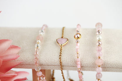 Rosenquarz & Muschelperlen Armband – 4er Set | Handgefertigt | Innere Harmonie und Selbstliebe