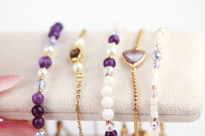 Mondzauber – Doppellayer Amethyst & Mond Anhänger Halskettenset