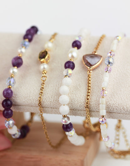 Amethyst & Muschelperlen Armband Set – 5-teilig | Handgefertigt | Spiritualität und inneren Ruhe