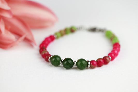 Achat-Serpentin Wassermelonen-Jade Armband – Naturstein Perlenarmband