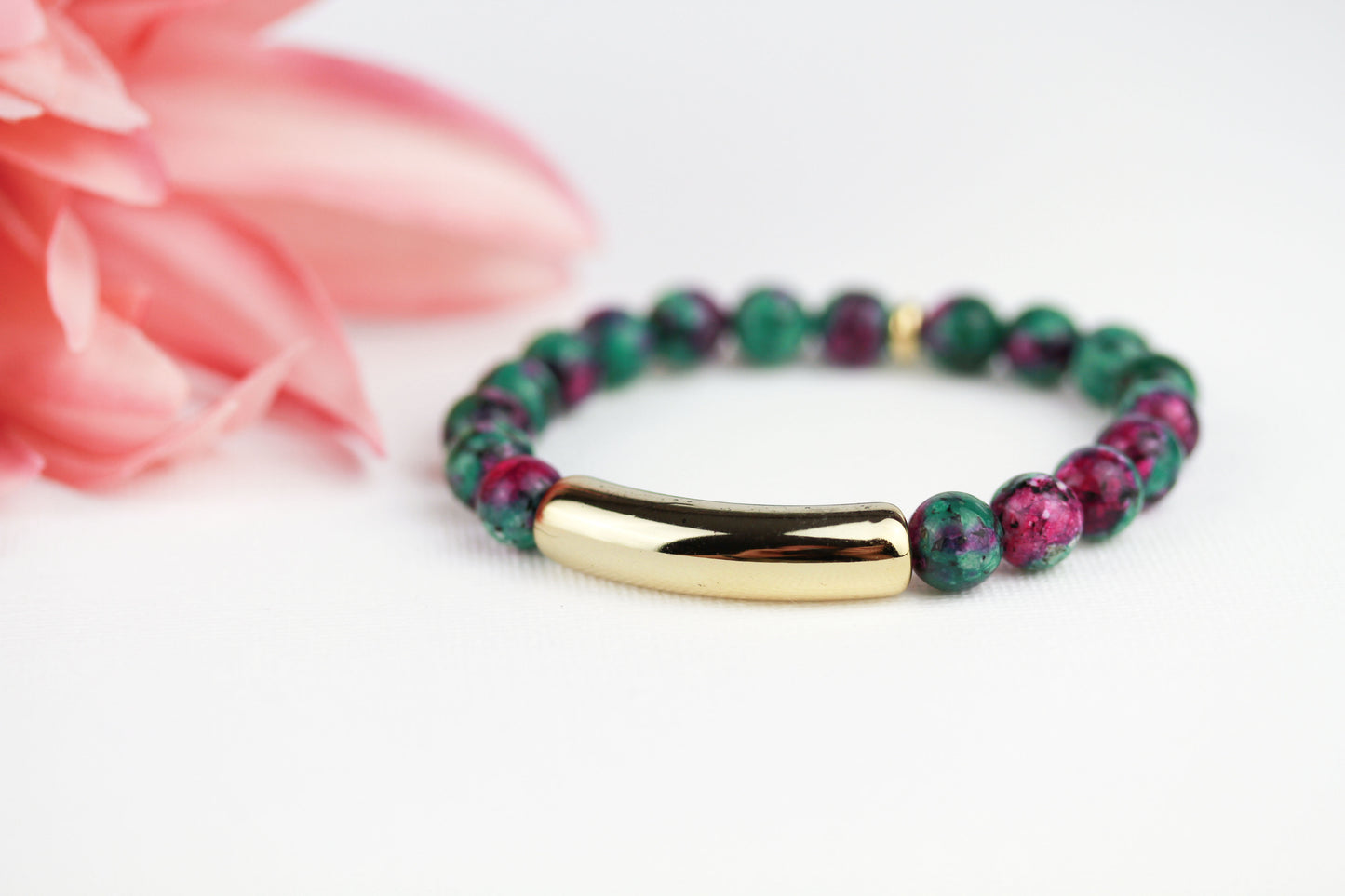 Rubin-Zoisit Naturstein Armband – Handgefertigtes Perlenarmband