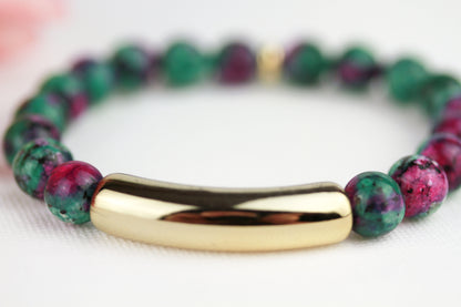 Rubin-Zoisit Naturstein Armband – Handgefertigtes Perlenarmband