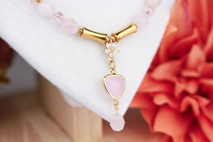 Rosenquarz „Mom“ Layering Halskettenset – Handgefertigt