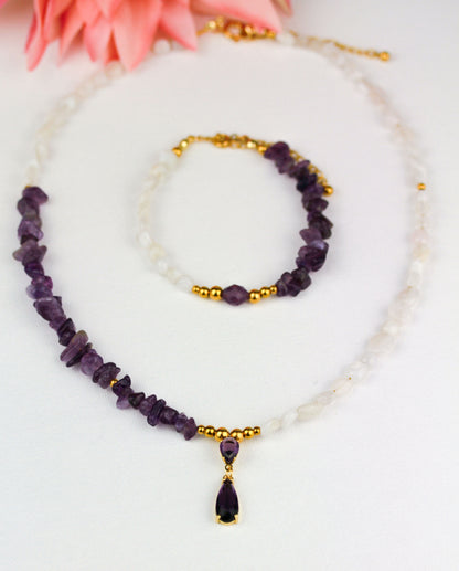 Amethyst und Quarz Schmuckset – Halskette, Armband & Ohrringe | Handgefertigt
