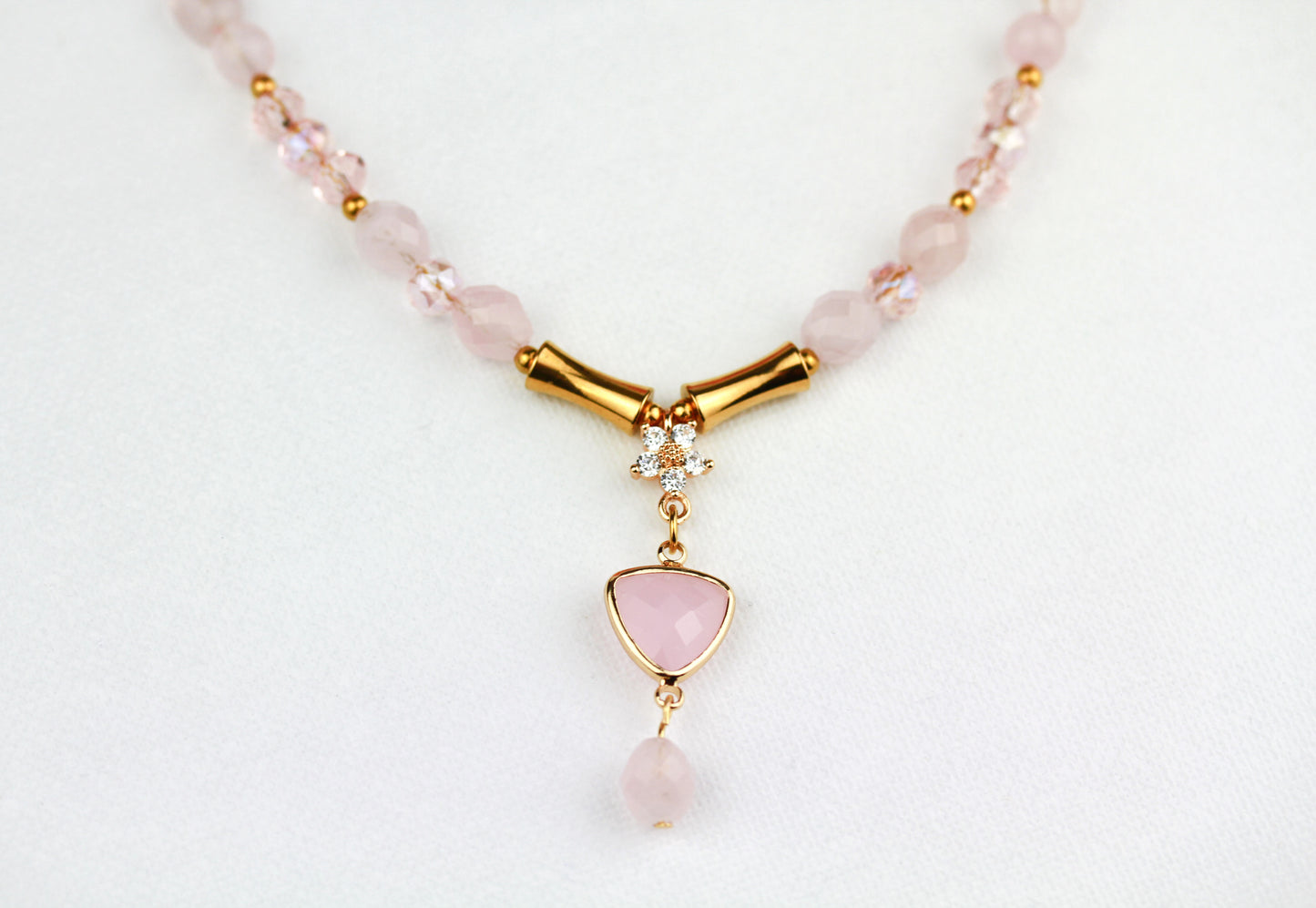 Rosenquarz „Mom“ Layering Halskettenset – Handgefertigt