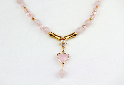 Rosenquarz „Mom“ Layering Halskettenset – Handgefertigt