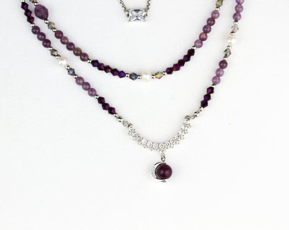 Amethyst & Süßwasserperlen Layering Schmuckset – Handgefertigt