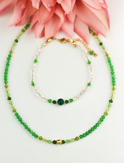 Grünes Kristall & Malachit Perlen Schmuckset – Handgefertigt