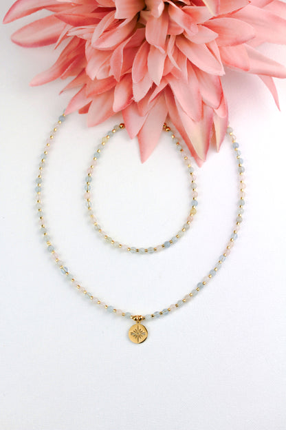 Morganit Naturstein Schmuckset – Perlenkette & Armband | Handgefertigt