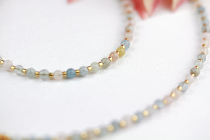 Morganit Naturstein Schmuckset – Perlenkette & Armband | Handgefertigt