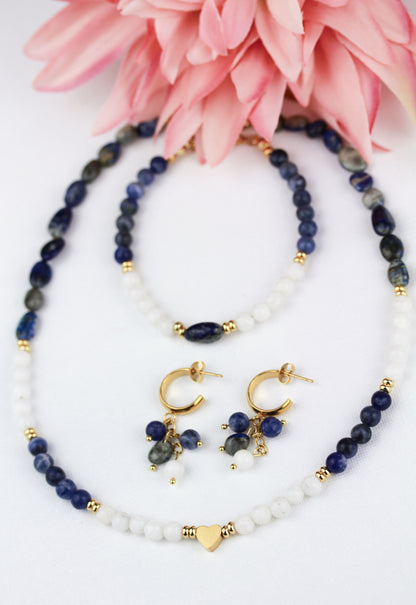 Lapislazuli Naturstein Schmuckset – Perlenkette, Armband & Ohrringe | Handgefertigt