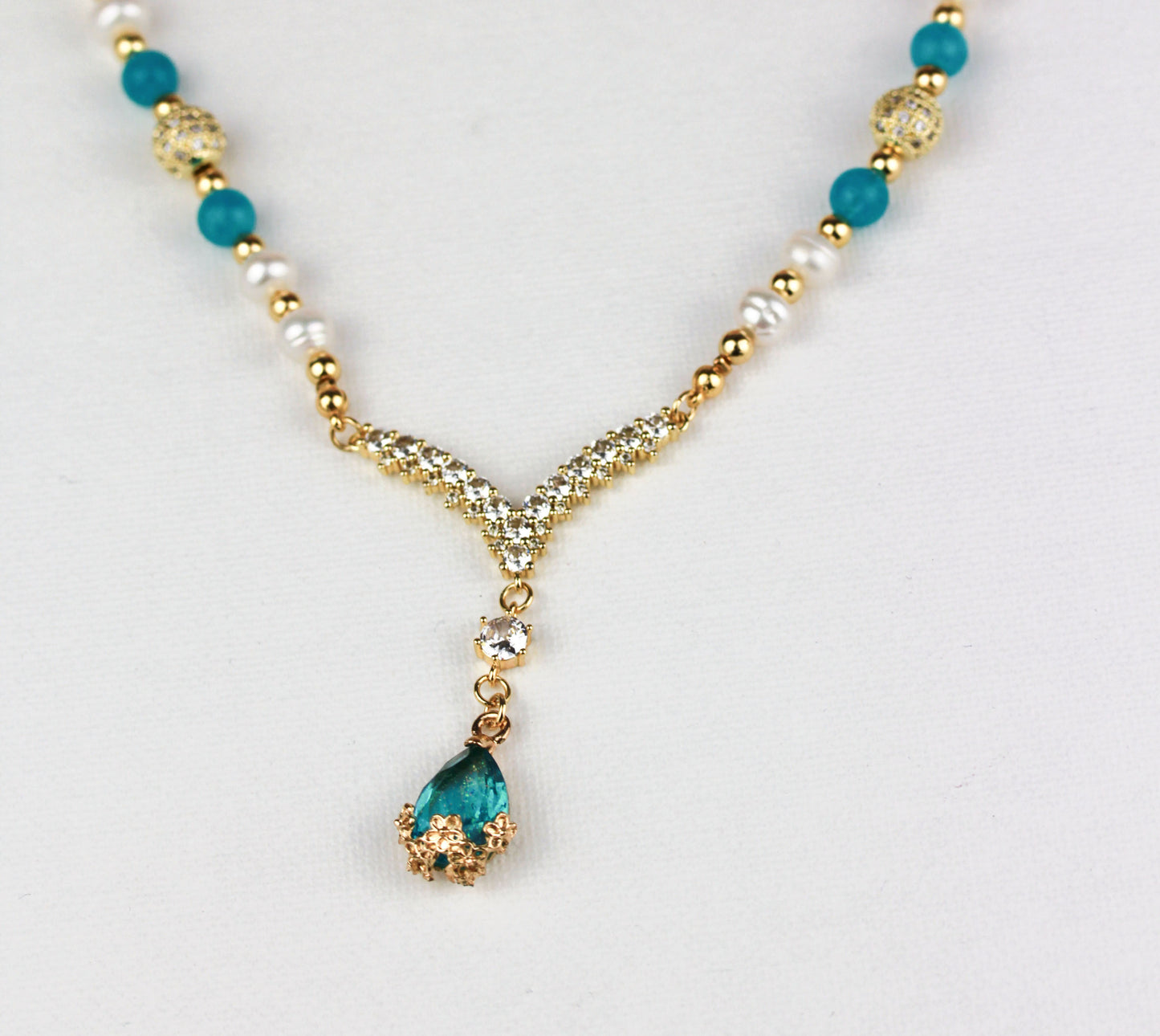 Schmuckset – Amazonit Süßwasserperle – Kette & Armband