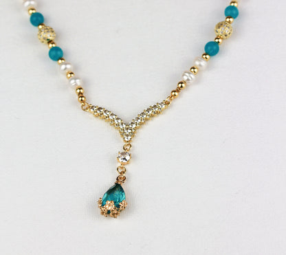 Schmuckset – Amazonit Süßwasserperle – Kette & Armband