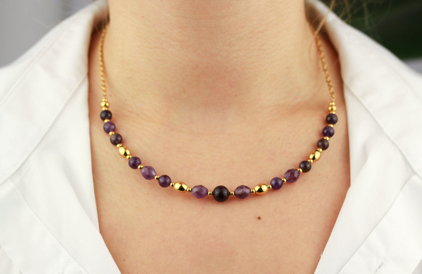 Amethyst Perlenkette – Naturstein für Ruhe, Klarheit & Inspiration