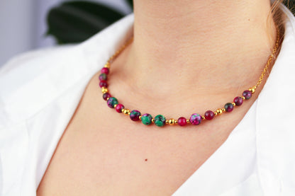 Rubin-Zoisit Perlenkette – Grün-Pink Naturstein für Energie & Harmonie