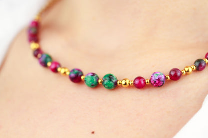 Rubin-Zoisit Perlenkette – Grün-Pink Naturstein für Energie & Harmonie