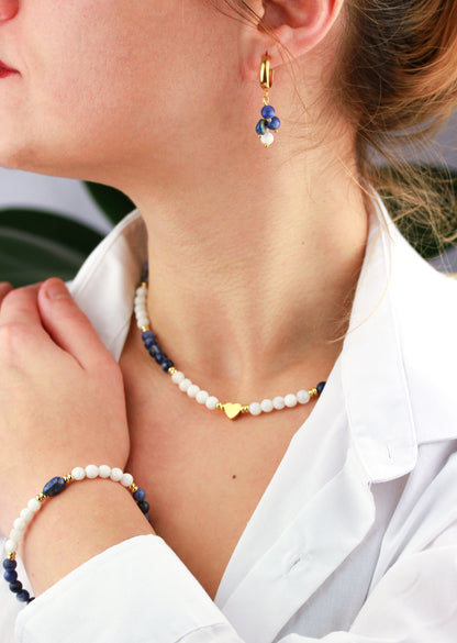 Lapislazuli Naturstein Schmuckset – Perlenkette, Armband & Ohrringe | Handgefertigt