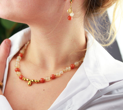 Sonnenstein und Citrin Naturstein Schmuckset – Kette, Armband & Ohrringe | Handgefertigt
