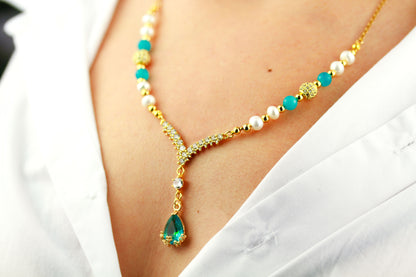 Schmuckset – Amazonit Süßwasserperle – Kette & Armband