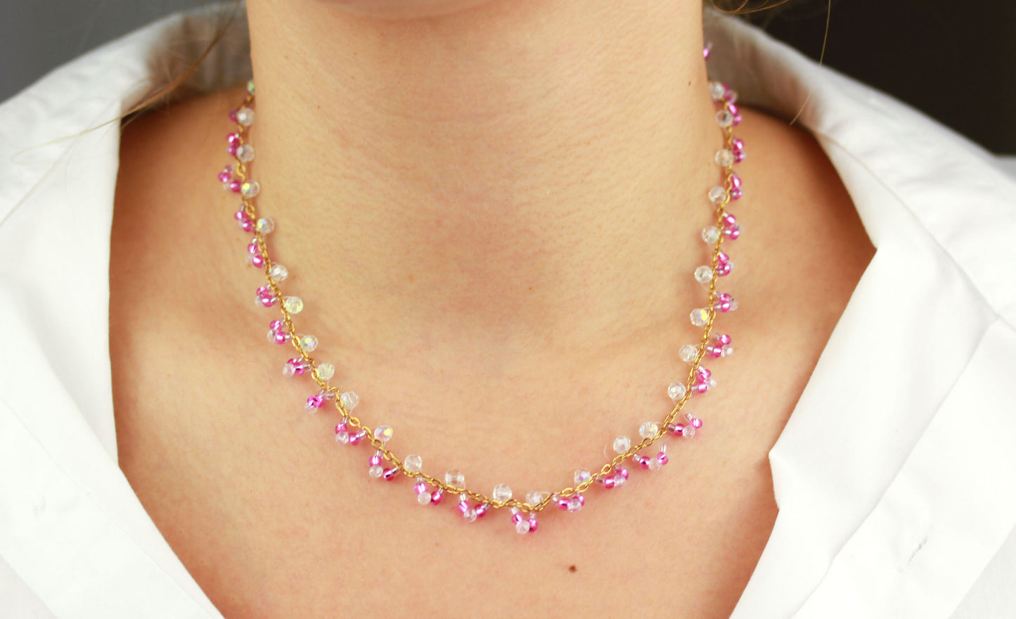 Rosa Perlen Choker Halskette – Handgefertigt