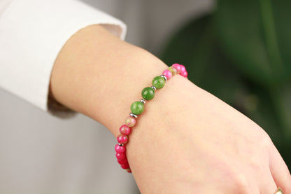 Wassermelonen-Jade Armband – Naturstein Perlenarmband
