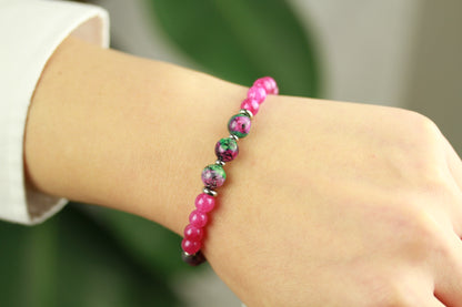 Rubin-Zoisit & Pink Achat Armband – Grün-Pink Naturstein Perlenarmband