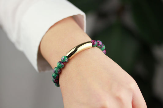 Rubin-Zoisit Naturstein Armband – Handgefertigtes Perlenarmband