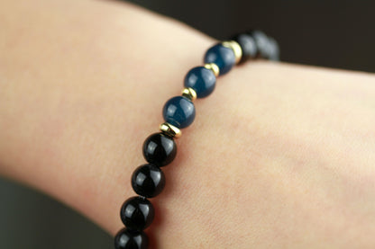 Schwarzer Achat & Saphir-Jade Armband – Handgefertigtes Natursteinarmband