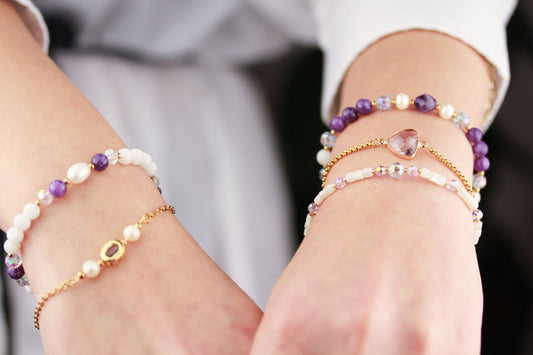 Amethyst & Muschelperlen Armband Set – 5-teilig | Handgefertigt | Spiritualität und inneren Ruhe