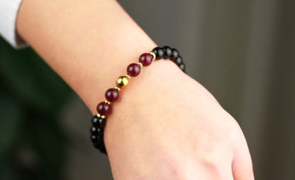 Garnet & Onyx Naturstein Perlenarmband – Handgemachtes Unikat