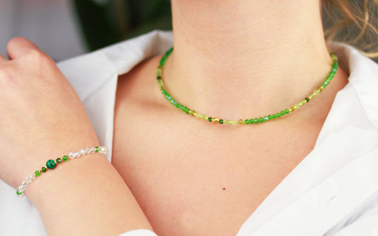 Grünes Kristall & Malachit Perlen Schmuckset – Handgefertigt