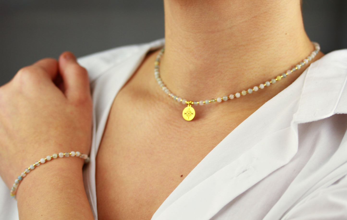 Morganit Naturstein Schmuckset – Perlenkette & Armband | Handgefertigt