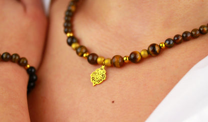 Tigerauge und Onyx Perlen Schmuckset – Kette & Armband | Handgefertigt