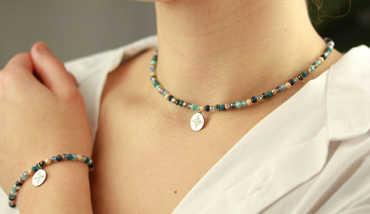 Blaues Perlen Schmuckset – Kette & Armband | Handgefertigt