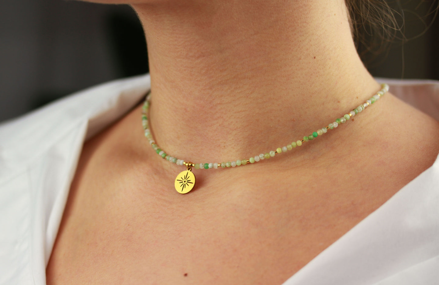 Aventurin Naturstein Choker mit Anhänger – Handgefertigt