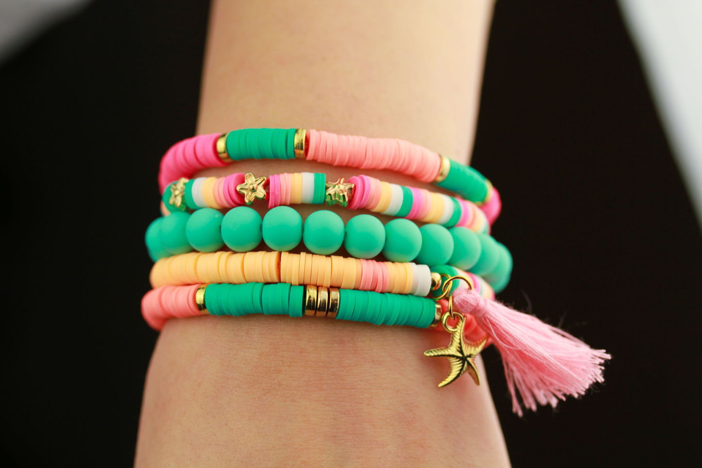 Grün-Coral Sommer Armbandset – 5-teiliges Katsuki Polymer Clay Set