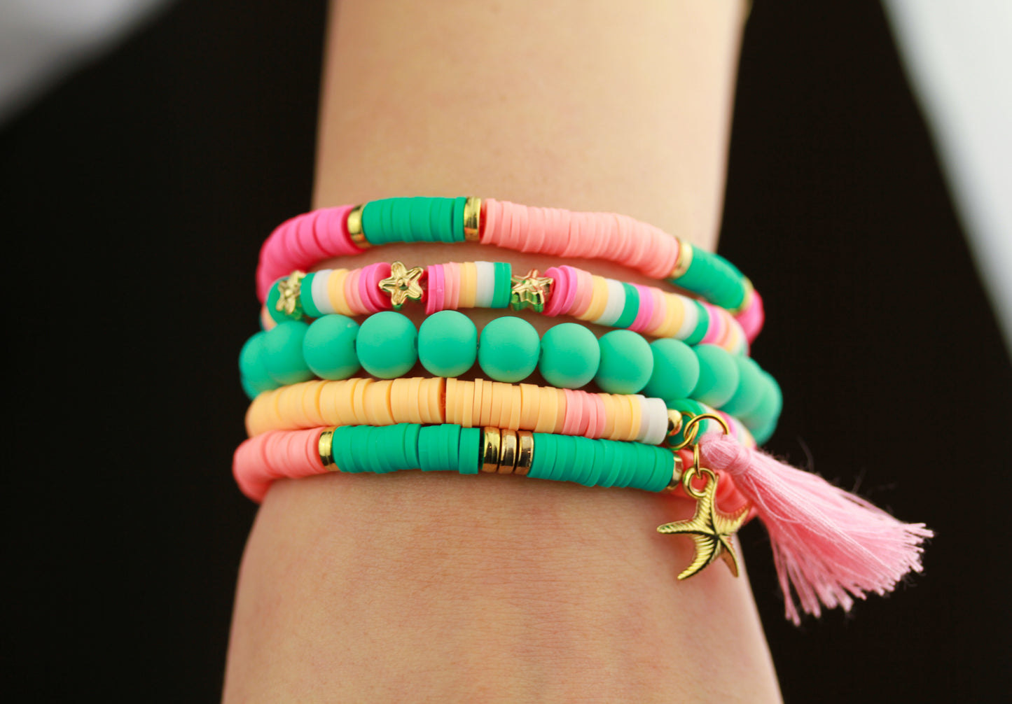 Grün-Coral Sommer Armbandset – 5-teiliges Katsuki Polymer Clay Set