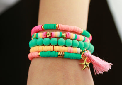Grün-Coral Sommer Armbandset – 5-teiliges Katsuki Polymer Clay Set