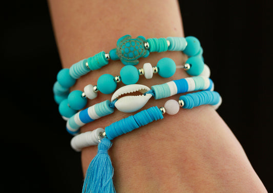 Blau-Weiß Sommer Armbandset – 4-teiliges Katsuki Polymer Clay Set