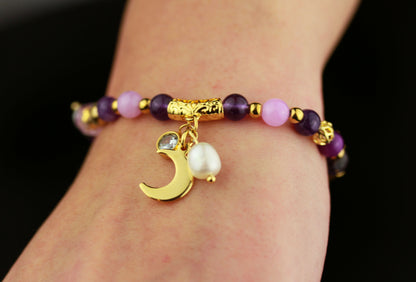 Amethyst Naturstein Armband – Handgefertigtes Perlenarmband