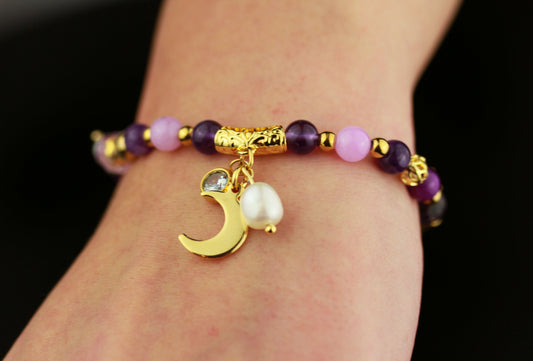 Amethyst Naturstein Armband – Handgefertigtes Perlenarmband