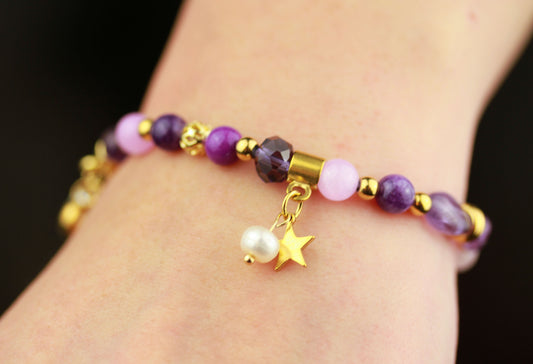 Amethyst Naturstein Armband – Handgefertigtes Perlenarmband