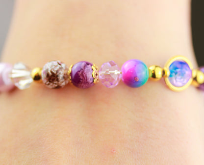 Lila Universe Armband – Kristall & Amethyst Naturstein | Handgefertigtes Perlenarmband